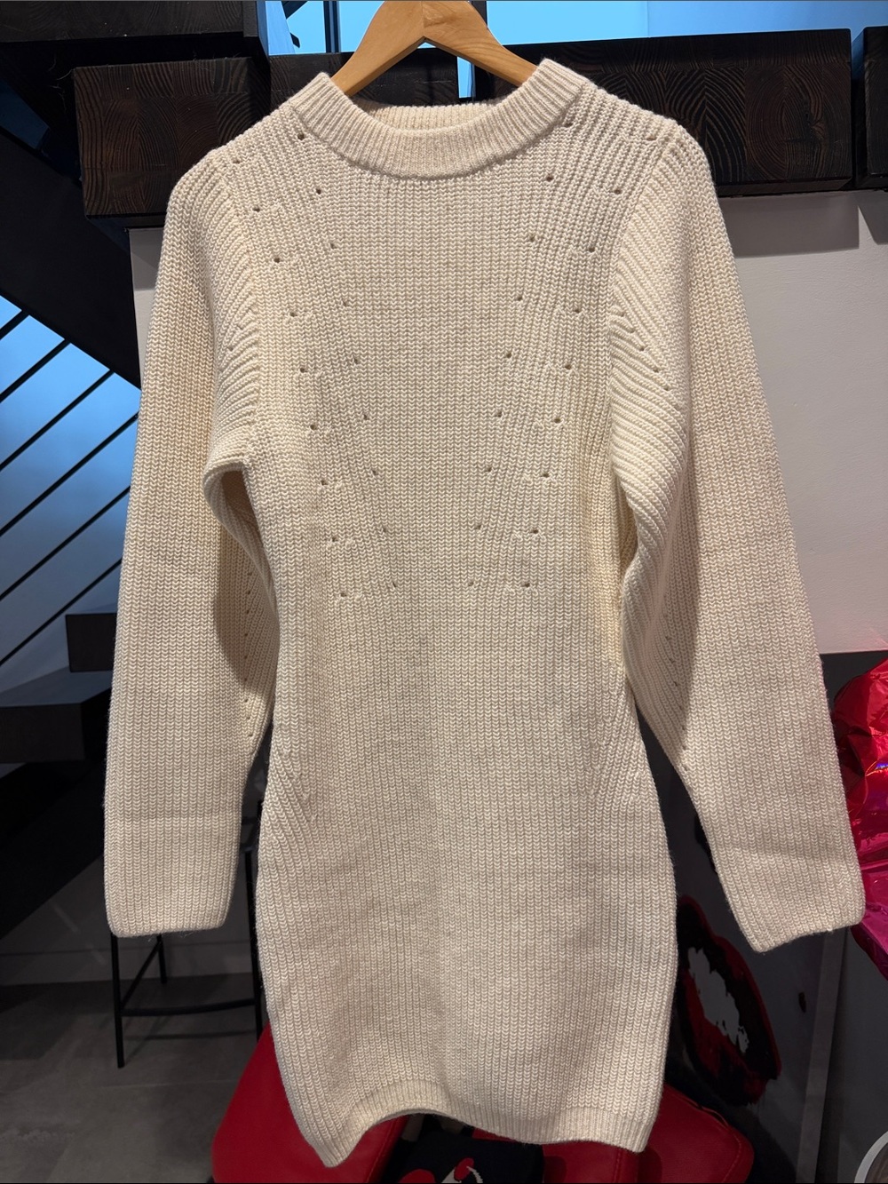 H&M Cream Ribbed Crewneck Sweater Dress